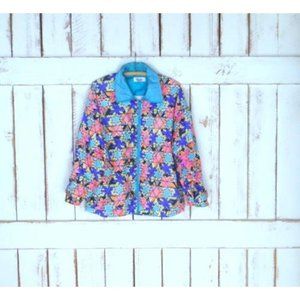 Vintage 90s blue/pink/purple graphic star print nylon windbreaker jacket